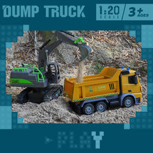 Load image into Gallery viewer, Remote Control Dump Truck Toys - RC Construction Vehicles with Blue Warning Lights, Trucks Toy