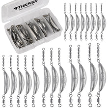 Load image into Gallery viewer, THKFISH Fishing Spin Sinker,Crescent Sinker with 3 Roller Swivels Fishing Sinker Drop Shot Weights Fishing Weights Kit Inline Trolling Sinkers,Torpedo Sinkers Saltwater Freshwater,1/2-6OZ (MIX-20PCS)