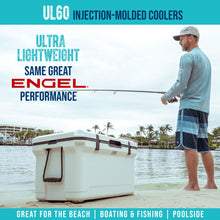 Load image into Gallery viewer, ENGEL 60 QT Ultra-Light Injection Molded Cooler - Ice Chest Keeps Ice up to 7 Days - Large Cooler Includes Wire Basket, Divider and Built-in Bottle Opener - Seafoam with Dark Grey Interior (Seafoam)