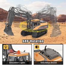 Load image into Gallery viewer, 3 in 1 Remote Control Excavator Toy 1/14 Scale RC Excavator, 15 Channel Upgrade Full Functional Construction Vehicle (Yellow/Black)