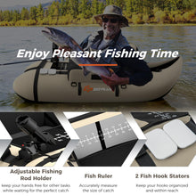 Load image into Gallery viewer, Goplus Inflatable Float Tube, Fishing Belly Boat w/Paddle, Flippers, Fish Ruler, Pump, Storage Bag, Adjustable Straps, 350LBS Load Capacity (Beige, W/Rod Holder)