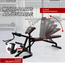 Load image into Gallery viewer, Fitvids Adjustable Weight Bench for Home Gym, 6-Position Utility Workout Bench with Leg Extension and Curl Machine, Preacher Pad, V-Handle, Weight Plate Holder, Heavy Duty Frame for Full Body Exercise