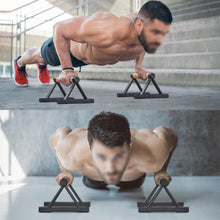 Load image into Gallery viewer, BESTWEI Wood Triangle Push Up Bars for Floor, Strength Training Pushup Stands Parallettes Bars for Home Calisthenics, Fitness, Floor Workouts Solid Wood with Sturdy Metal Bracket, Support 500 lbs
