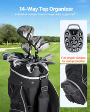 Load image into Gallery viewer, VEVOR Golf Cart Bag, 14 Way Top Divider Organizer, Golf Club Bag with Full-Length Divider, Storage Pockets, Shoulder Strap, Rain Hood, Smooth Zippers, High-Strength 900D Polyester for Men & Women