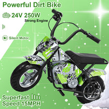 Load image into Gallery viewer, Electric Motorcycle, 250W Kids Electric Dirt Bike, 24V Ride on Toys for Big Kids Off-Road Bike Motocross, Green