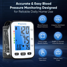 Load image into Gallery viewer, Maynovia Upper Arm Blood Pressure Monitor for Home Use, Automatic Digital Blood Pressure Machine, Talking BP Monitor with English & Spanish Voice, Large Cuff 8.6”–16.5”