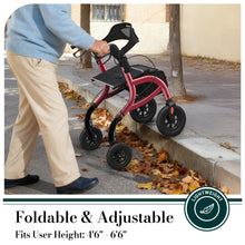 Load image into Gallery viewer, HolyHeal Walkers for Seniors, Rollator Walker with Seat and Backrest, 10" Big Wheels All Terrain, Rolling Walker Foldable Supports 350lb, Lightweight & Height Adjustable, Cane & Cup Holder, Burgundy