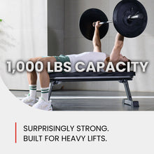 Load image into Gallery viewer, Finer Form Gym Quality Foldable Flat Bench for Multi-Purpose Weight Training and Ab Exercises - Free PDF Workout Chart Included