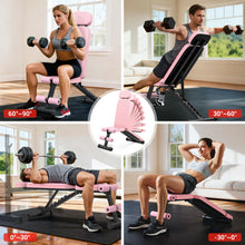 Load image into Gallery viewer, XDDIAS Workout Bench, 10 Backrests Adjustable Weight Bench with Extended Headrest, 800LBS Foldable Weight Bench for Home Gym, Incline Decline Flat Bench Compact for Small Space Training, Pink