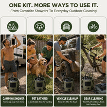 Load image into Gallery viewer, Portable Shower for Camping, 8000mAh Rechargeable Pump with LED Temperature & Battery Display, 25L Collapsible Bucket, 5 Levels Spray, IPX8 Waterproof, USB-C Charging, Camp Shower for Indoor Outdoor