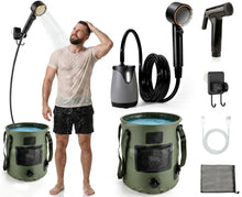 Load image into Gallery viewer, Portable Shower for Camping, 8000mAh Rechargeable Pump with LED Temperature & Battery Display, 25L Collapsible Bucket, 5 Levels Spray, IPX8 Waterproof, USB-C Charging, Camp Shower for Indoor Outdoor