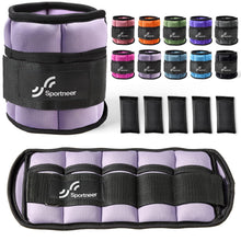 Load image into Gallery viewer, Sportneer Adjustable Ankle Weights Set - 1 Pair (2-10 lbs) Removable Sandbags -Lavender