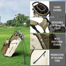 Load image into Gallery viewer, wosofe 14-Way Golf Stand Bag, Waterproof PU Leather Olive Green Vintage