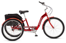 Load image into Gallery viewer, Meridian Deluxe Adult Tricycle Bike, Men and Women Three Wheel Beach Cruiser, 26-Inch Wheels, Red