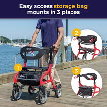 Load image into Gallery viewer, Drive Medical Nitro Sprint Foldable Rollator Walker with Seat - Lightweight Support - Large Wheels - Compact Folding Design - Adjustable Comfort - Standard Size - Red