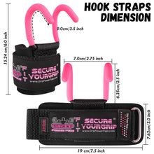 Load image into Gallery viewer, Weight Lifting Hooks with Wrist Wraps, Deadlifts & Pull-Ups (Set of 2) - Pink