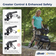 Load image into Gallery viewer, Drive Medical Nitro Sprint Foldable Rollator Walker with Seat - Lightweight Support - Large Wheels - Compact Folding Design - Adjustable Comfort - Standard Size - Black