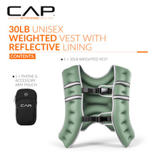 Load image into Gallery viewer, CAP Weighted Vest for Women & Men 30lb – Reflective Fitness Vest for Walking, Running, Cardio, Rucking, & Strength Training, Green