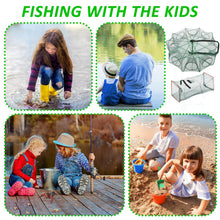 Load image into Gallery viewer, 2PCS Fishing Bait Trap Crab Net 10 Holes and 2 PCS Square Crab Crawfish Trap Fishing Trap for Minnow Crawfish Shrimp Crawdad with Rope Large Fishing Net for Bait Fish
