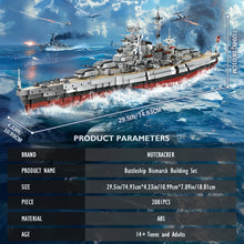 Load image into Gallery viewer, Battleship Bismarck Building Block Set - Large MOC Military World-Bismarck Class Battleship Model, 14+ (2081Pieces)