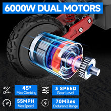 Load image into Gallery viewer, Electric Scooter Adults 6000W Dual Motor Up to 55MPH, 60V38AH Battery Range to 70 Miles, 11" Tubeless Tires Off-Road E-Scooter