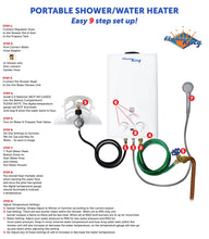 Load image into Gallery viewer, Flame King Portable Tankless Water Heater Propane Gas 10L 2.64 GPM at 68,000 BTU, Outdoor Instant Hot Water Shower for RV, Camping, Farm, Cabins