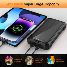 Load image into Gallery viewer, BLASOUL Solar Power Bank,49800mAh Wireless Portable Phone Charger with 4 Built-in Cables,22.5W Fast Charging USB-C in/Output External Battery Pack for iPhone,Android,Perfect for Hiking/Camping