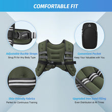 Load image into Gallery viewer, ZELUS Weighted Vest, 6lb/8lb/12lb/16lb/20lb/25lb/30lb Weight Vest with Reflective Stripe for Workout, Strength Training, Running, Fitness, Muscle Building, Weight Loss, Weightlifting, Green(12lb)