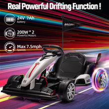 Load image into Gallery viewer, Electric Go Kart for Kids 3-8 - High Speed Drift Kart, 24V Battery Powered, 200W Dual Motor, Infinitely Variable Speed