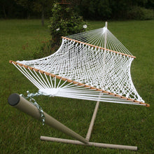 Load image into Gallery viewer, Original Pawleys Island Deluxe White DuraCord Rope Hammock – 13 ft. x 60 in., 2-Person, 450 lb Capacity, Oak Spreader Bar, Zinc-Plated Hardware, Handcrafted in the USA