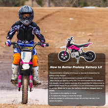 Load image into Gallery viewer, 24V Kids Electric Dirt Bike for 5-15 Years Old, Ride on E Motorcycle, 3.11-9.32MPH Speed, Rear Shock Absorber, LED Breath Lamp, Pink