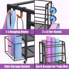 Load image into Gallery viewer, VOPEAK Dumbbell Rack for Home Gym, Adjustable Weight Rack Stand with Wheels, Heavy Duty Steel Storage Organizer for Dumbbells Kettlebells Yoga Mat, with Locking Casters & Side Hooks