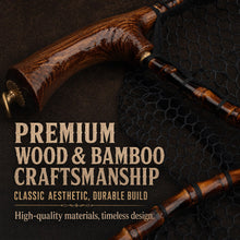 Load image into Gallery viewer, Premium Handcrafted Fly Fishing Net with Natural Bamboo Frame, Rubber Hex Mesh, Brass Lanyard Ring, Trout Stream Size