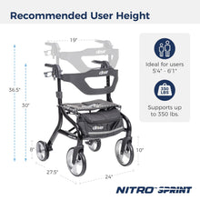Load image into Gallery viewer, Drive Medical Nitro Sprint Foldable Rollator Walker with Seat - Lightweight Support - Large Wheels - Compact Folding Design - Adjustable Comfort - Standard Size - Black