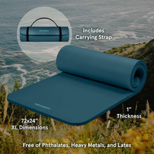 Load image into Gallery viewer, Retrospec Solana Yoga Mat 1" Thick w/Nylon Strap for Men & Women - Non Slip Exercise Mat for Home Yoga, Pilates, Stretching, Floor & Fitness Workouts - Ocean Blue