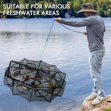 Load image into Gallery viewer, QualyQualy Fishing Bait Trap Crab Net Fishing Trap for Minnow/Crab/Shrimp/Crawdad with Rope, 10 Holes Large Space Fishing Net 32"*10"