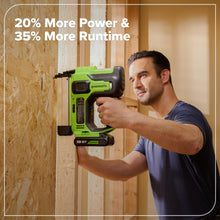 Load image into Gallery viewer, Greenworks 24V Brushless 10PC TOOL, Drill+Impact Driver+Circular Saw+Recip Saw+Jig Saw+Sander+Light+Multi-Tool+Nailer+Grinder (2) 4.0Ah+2.0Ah Batteries (24,000mAh PB) USB-C Charger, High Efficiency
