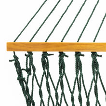Load image into Gallery viewer, Original Pawleys Island Deluxe Green DuraCord Rope Hammock – 13 ft. x 60 in., 2-Person, 450 lb Capacity, Oak Spreader Bar, Zinc-Plated Hardware, Handcrafted in the USA