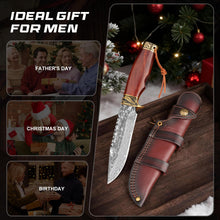 Load image into Gallery viewer, DRACHENADER 10.6" VG10 Damascus Hunting Knife, Handmade 67-Layer Fixed Blade with Horizontal Carry - Ideal Gift for Men
