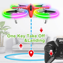 Load image into Gallery viewer, Dwi Dowellin 4.9 Inch Mini Drone for Kids Crash Proof LED Lights One Key Take Off Landing Flips RC Remote Control Small Drones Toys for Beginners Boys and Girls Adults Nano Quadcopter, Red
