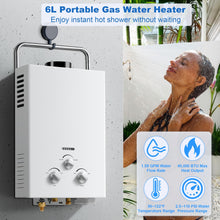 Load image into Gallery viewer, Outdoor Propane Tankless Water Heater - 6L 1.58 GPM Portable Gas Water Heater with Handle & Overheating Protection, Instant Hot Water for RV Cabin Camping Boat Barn