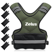 Load image into Gallery viewer, ZELUS Weighted Vest for Men and Women, Adjustable Body Weight Vest Exercise Set for Workouts, 4-10lb/11-20lb/20-32lb with 6 Ironsand Weights for Cardio Strength Training Walking Jogging, 11-20lb Green