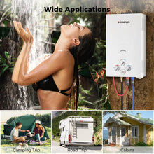 Load image into Gallery viewer, CAMPLUX Portable Propane Water Heater 2.64GPM, 3.3GPM Pump & Pipe Strainer, 68,000 BTU for Camping & Off-Grid Cabins