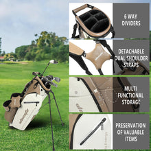 Load image into Gallery viewer, Elegant PU Leather Golf Stand Bag, 6-Way Divider, Khaki Off-White