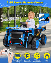 Load image into Gallery viewer, 24V 2 Seater Ride On Dump Truck with Electric Dumper & Shovel, 4X200W Powerful Motor, 20'' Seat, Ride On Construction Vehicle, Blue