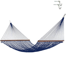 Load image into Gallery viewer, Hatteras Hammocks Deluxe Navy Duracord Rope Hammock with Free Extension Chains & Tree Hooks, Handcrafted in The USA, 450 LB Weight Capacity, 13 ft. x 60 in