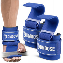 Load image into Gallery viewer, DMoose Fitness Weight Lifting Hooks (Pair) for Deadlifts (All Blue)
