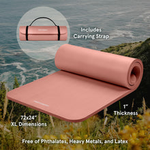 Load image into Gallery viewer, Retrospec Solana Yoga Mat 1" Thick w/Nylon Strap for Men & Women - Non Slip Exercise Mat for Home Yoga, Pilates, Stretching, Floor & Fitness Workouts - Rose