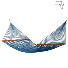 Load image into Gallery viewer, Original Pawleys Island Deluxe Coastal Blue DuraCord Rope Hammock – 13 ft. x 60 in., 2-Person, 450 lb Capacity, Oak Spreader Bar, Zinc-Plated Hardware, Handcrafted in the USA