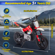 Load image into Gallery viewer, 24V Kids Dirt Motorbike Electric Ride On Motorcycle for Kids Ages 5+ Adjustable Speed Children Motocross, Red